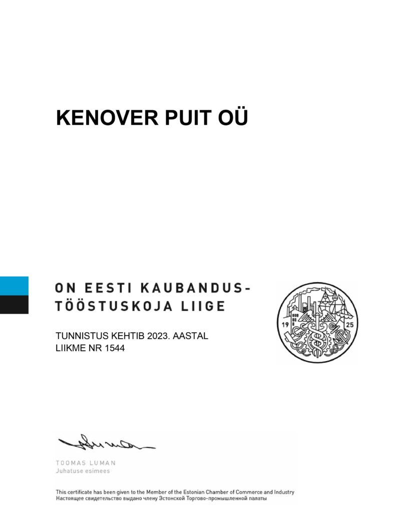Kenover Puit OÜ Estonian Chamber of Commerce and Industry membership certificate