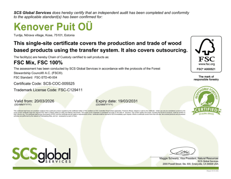 FSC sertifikaat Kenover Puit